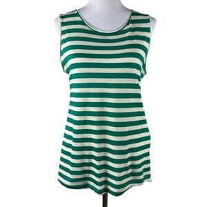 Zara Basic T-Shirt Striped Muscle Lightweight Tank Top Size Large Green Cream